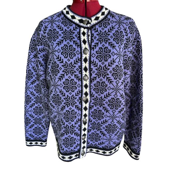 Vintage L.L. Bean Large Regular 100% Cotton Nordic Button‎ Up Cardigan Sweater - Picture 1 of 6